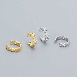 Industrial style S925 silver chain ear cuffs in gold and silver finish for non-pierced ears