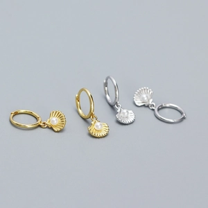 Elegant s925 silver shell pearl hoop earrings in gold and silver nautical style