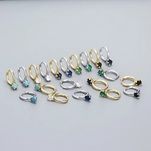 925 Sterling Silver Zirconia Solitaire Huggie Earrings Minimalist Geometric Small Hoop Earrings For Women Personalized Jewelry Gift