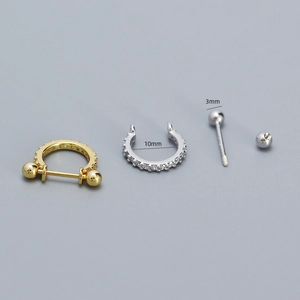 Detailed view of S925 silver stud earrings with 10mm inner ring and 3mm ball head