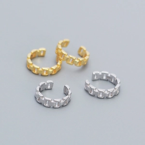 Minimalist S925 sterling silver chain cuff earrings in gold and silver finish