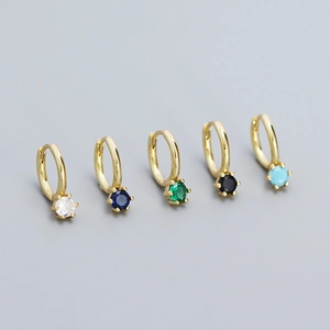 Minimalist S925 silver gold-plated hoop earrings with vibrant multi-colored zircons