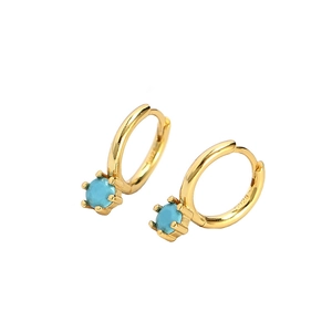 S925 sterling silver gold hoop earrings featuring turquoise blue zircon gemstones