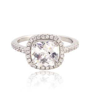 Bague Halo en Argent Sterling 925 Avec Zirconia Scintillant pour Femme Mode Taille Coussin Zircon Bijoux Mariage Fiançailles