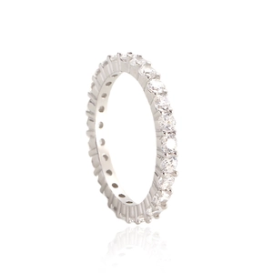 Anello Eternity in Argento Sterling 925 Con Strass Semplice Elegante Placcato Oro Bianco Fedina Impilabile per Donna Gioielli