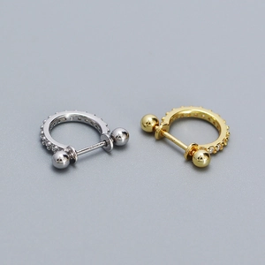 S925 sterling silver U-shaped helix piercing earrings set with pavé cubic zirconia