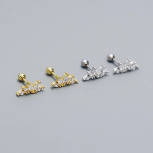 S925 silver stud earrings set with marquise zircon crown design in gold and silver