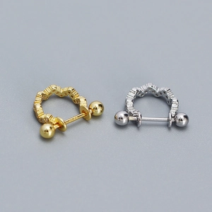 Boucles d'oreilles vagues en argent S925 avec zircons et fermoir à vis à bille sûr