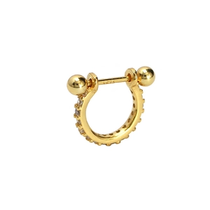 S925 sterling silver gold-plated cartilage hoop earring with pave cubic zirconia