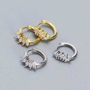 Elegant S925 silver hoop earrings with marquise-cut zircon in gold and silver finishes