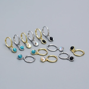 925 Sterling Silber Huggie Hoop Ohrringe Mit Synthetischem Mondstein Türkis Agat Geometrischer Tropfen Für Damen