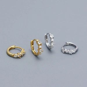 Boucles D'oreilles Huggie En Argent Sterling 925 Avec Zircone Coupe Ronde Carrée Bijoux Géométriques Minimalistes Pour Femmes