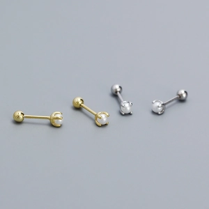 Minimalist Imitation Artificial Pearl Stud Earrings With 925 Sterling Silver Earring Post Screw Back Ball Geometric Jewelry For Women