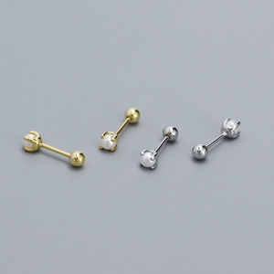 Minimalist S925 silver pearl screw back stud earrings in gold and silver finishes