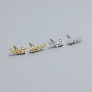 Elegant S925 silver flower stud earrings with sparkling zircon crystals in gold and silver