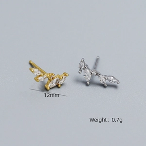 Orecchini a perno a ramo d'ulivo in argento S925 con zircone marquise in oro e argento