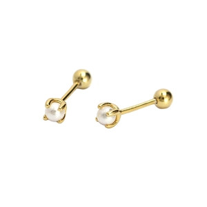 S925 silver minimalist gold plated pearl stud earrings with screw back ball closure