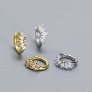 S925 Sterling Silver Marquise Zirconia Huggie Hoop Earrings Fan Shape Minimalist Personalized Jewelry For Women