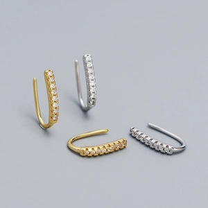 Boucles d'Oreilles Crochet en U en Argent Sterling S925 Avec Zirconia Pavé Géométrique Minimaliste Bijoux Femme