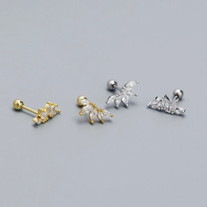 925 Sterling Silver Marquise Zirconia Crown Helix Stud Earrings Gold Silver Fan Shaped Labret Piercing Jewelry For Women
