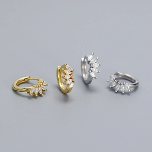 S925 sterling silver huggie earrings with marquise cubic zirconia in gold and silver