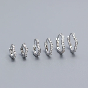 S925 sterling silver wavy cubic zirconia hoop earrings in various sizes for women