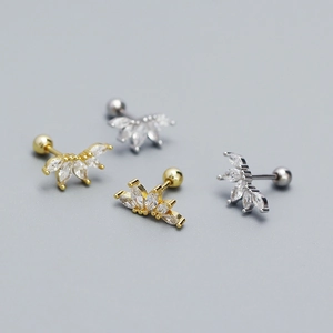 Fan-shaped marquise zircon crown cartilage earrings in gold and silver finish