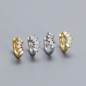S925 silver hoop earrings with marquise zircon in gold and silver finishes