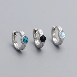 Créoles en argent S925 avec turquoise, onyx et pierre de lune, lot de trois paires