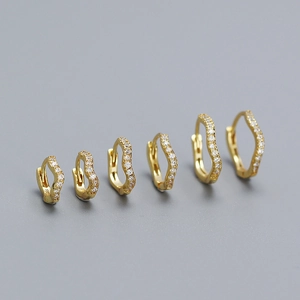 Gold-plated S925 silver wave hoop earrings with micro-pave crystals in minimalist style