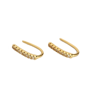 Boucles d'oreilles minimalistes en argent S925 doré avec une rangée de zircons brillants