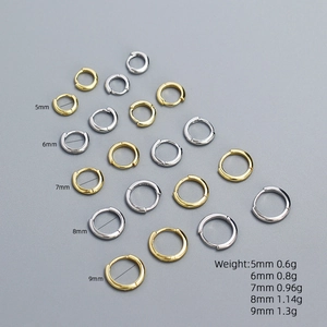S925 sterling silver hoop earrings in gold and silver, sizes 5mm to 9mm for stacking