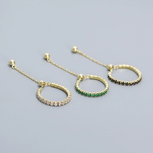 Anillos de cadena ajustables de plata S925 con circones blancos, esmeraldas y azules