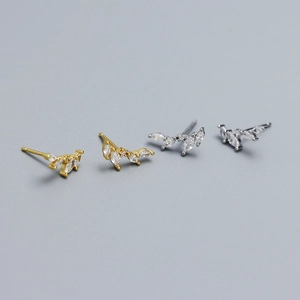 Orecchini a Bottone in Argento Sterling 925 con Zirconia a Foglia Elegante Ramo d'Ulivo Gioielli alla Moda per Donna
