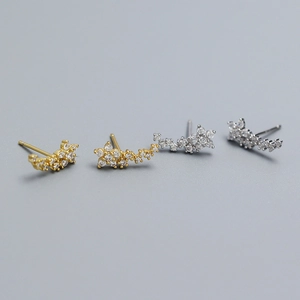 925 Sterling Silver Flower Stud Earrings Dainty Tiny Rhinestone Floral Earrings For Women Elegant Fashion Jewelry Gift