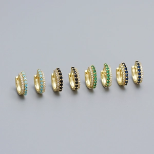 Elegant S925 silver hoop earrings with double-row mixed color zircon inlay