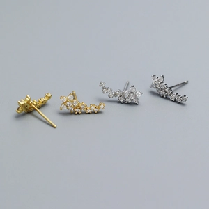 Sparkling S925 silver flower stud earrings with CZ diamonds in gold and silver plating