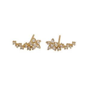 Elegant gold plated S925 silver flower stud earrings with shimmering zircon crystal stones