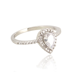 925 Sterling Silver Pear Cut Rhinestone Halo Engagement Ring For Women Sparkling Waterdrop Inlaid Wedding Party Fine Jewelry