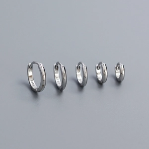 Set of five polished S925 sterling silver minimalist hoop earrings in various sizes