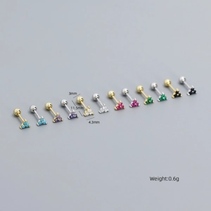Three-stone cluster clover labret stud earrings in various colorful gemstones