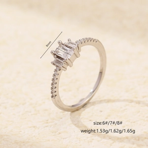 S925 sterling silver ring with rectangular zircon stones and side diamond accents