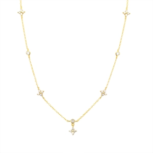 Collier en argent S925 avec trèfle à quatre feuilles et charms en zircone dorée brillante