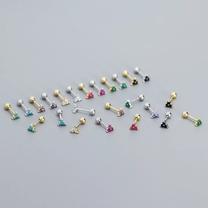 S925 Sterling Silver Clover Stud Earrings Colorful Rhinestone Screw Back Ear Bone Studs Minimalist Jewelry For Women