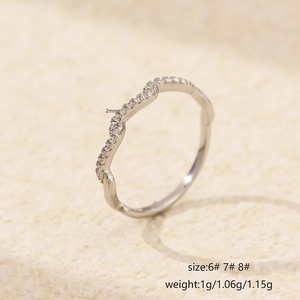 Minimalist S925 sterling silver wavy ring with micro-paved cubic zirconia stones