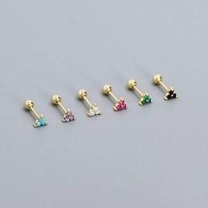 Set of colorful S925 silver clover screw back earrings in gold finish and diverse gems