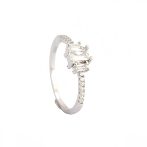 Elegant S925 silver ring with three rectangular zircons and side pave diamonds