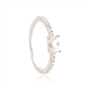 Elegant 925 Sterling Silver Emerald Cut Zirconia Ring Pave Set Band For Women Wedding Engagement Anniversary Fashion Finger Ring Jewelry