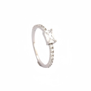 Elegant S925 sterling silver ring featuring a large emerald-cut zircon with pavé diamonds