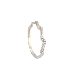 Elegant wave-shaped S925 sterling silver ring with micro-pave white zircon stones